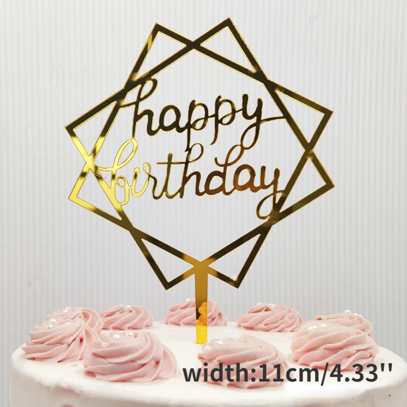 Gold Acrylic Cake Topper, Happy Birthday Topper