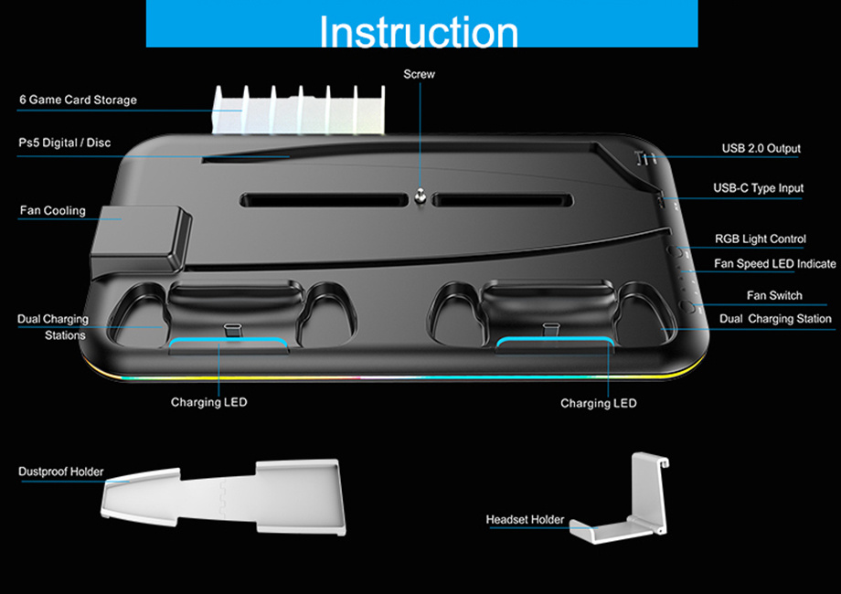 PS5 contrôleur de la console d'accessoires de jeu vidéo de la peau Dock  station de charge de la plaque de couvercle de boîtier de hack de chargeur  d'amarrage - Chine Chargeur chargeur