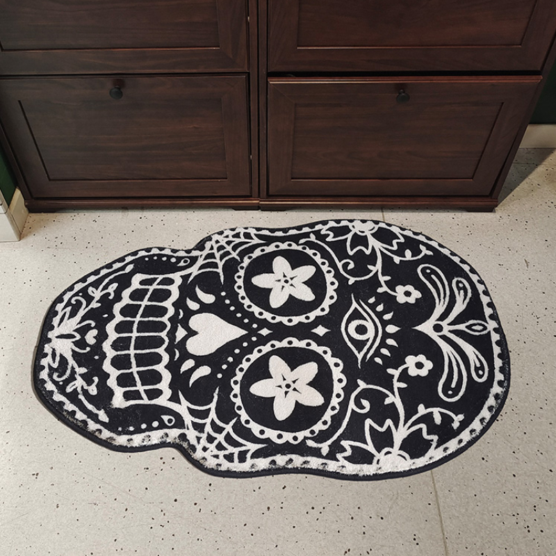 Door Mat Halloween Retro Black White Bedroom Bedside Plush Caret Gothic  Horror Element Coridor Pordh Rug