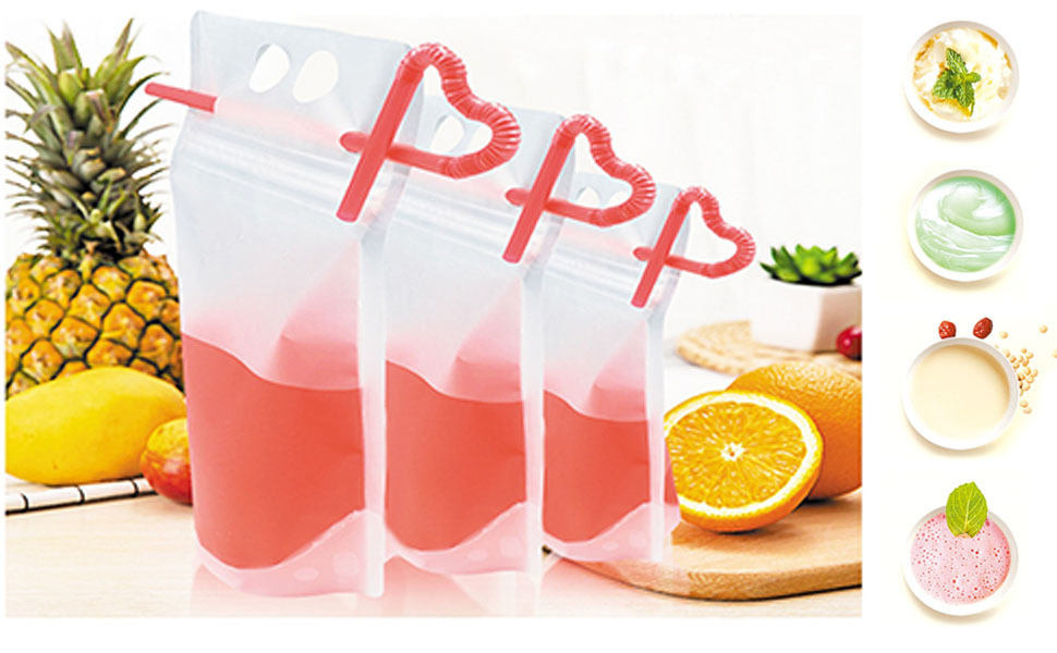 Drink Pouches With Straws, Freezable Drink Bags, Juice Pouches, Reclosable  Zipper Plastic Clear Reusable Drink Container Sets With Straw, For Adults,  For Cold & Hot Drinks - Temu