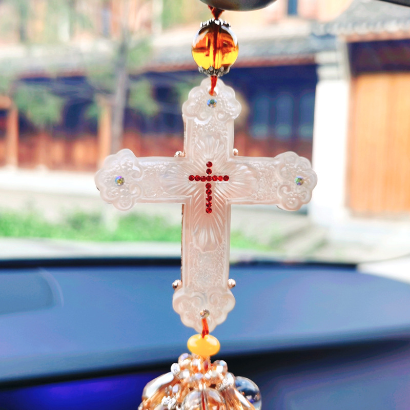 Kaufe Kreuz Auto Anhänger Für Auto Decor Jesus Christian Geschenke  Religiöse Auto Rückspiegel Hängen Ornamente Auto Zubehör Für Mann