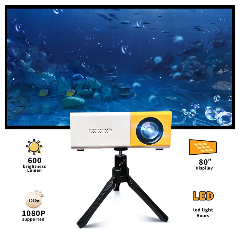 HD Mini Projector With Stand For Outdoor Movie Viewing Big Game Multimedia Home Theater Video Projector For Movie TV And Gaming Experience With HDMI details 1