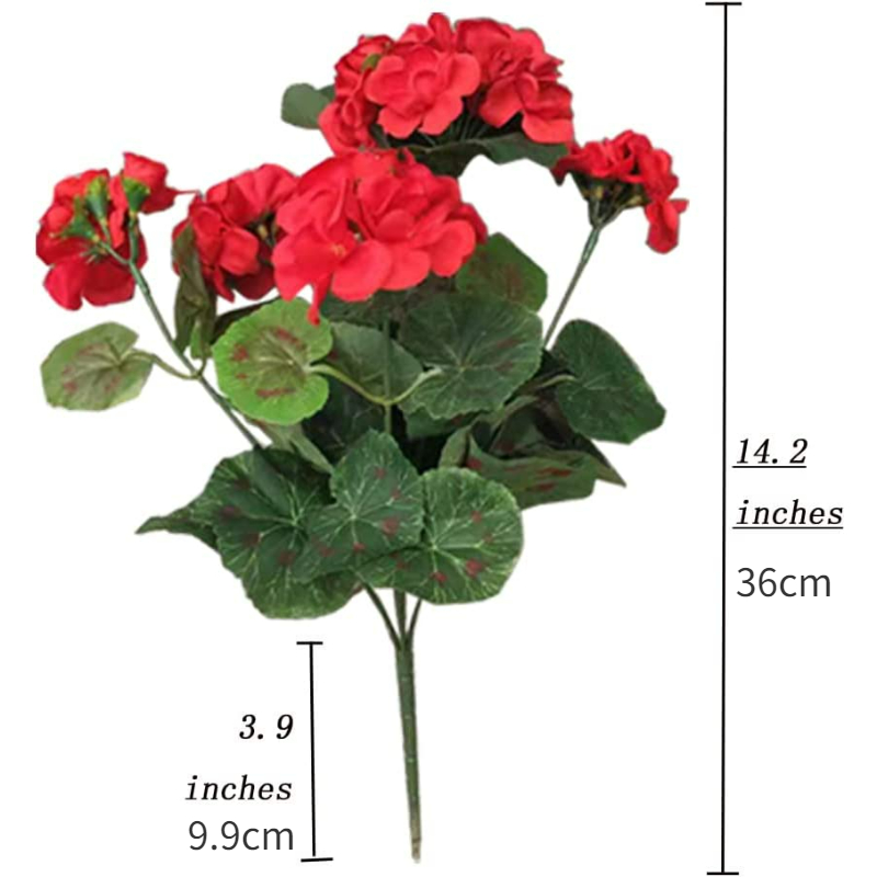 1pc人工赤いゼラニウムの花14.2インチ長人工ゼラニウムの花赤い