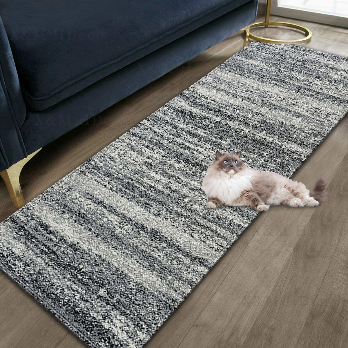 Contemporary Transitional Gray Runner Rug Non Skid Washable Rug