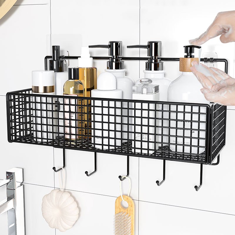 1pc Rustproof Stainless Steel Shower Caddy With Hooks - Wall Mounted  Bathroom Storage Rack For Shower Accessories