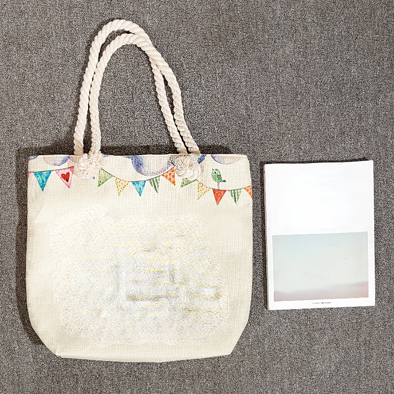 Embroidered Grey Canvas Tote Bag With Rope Handles