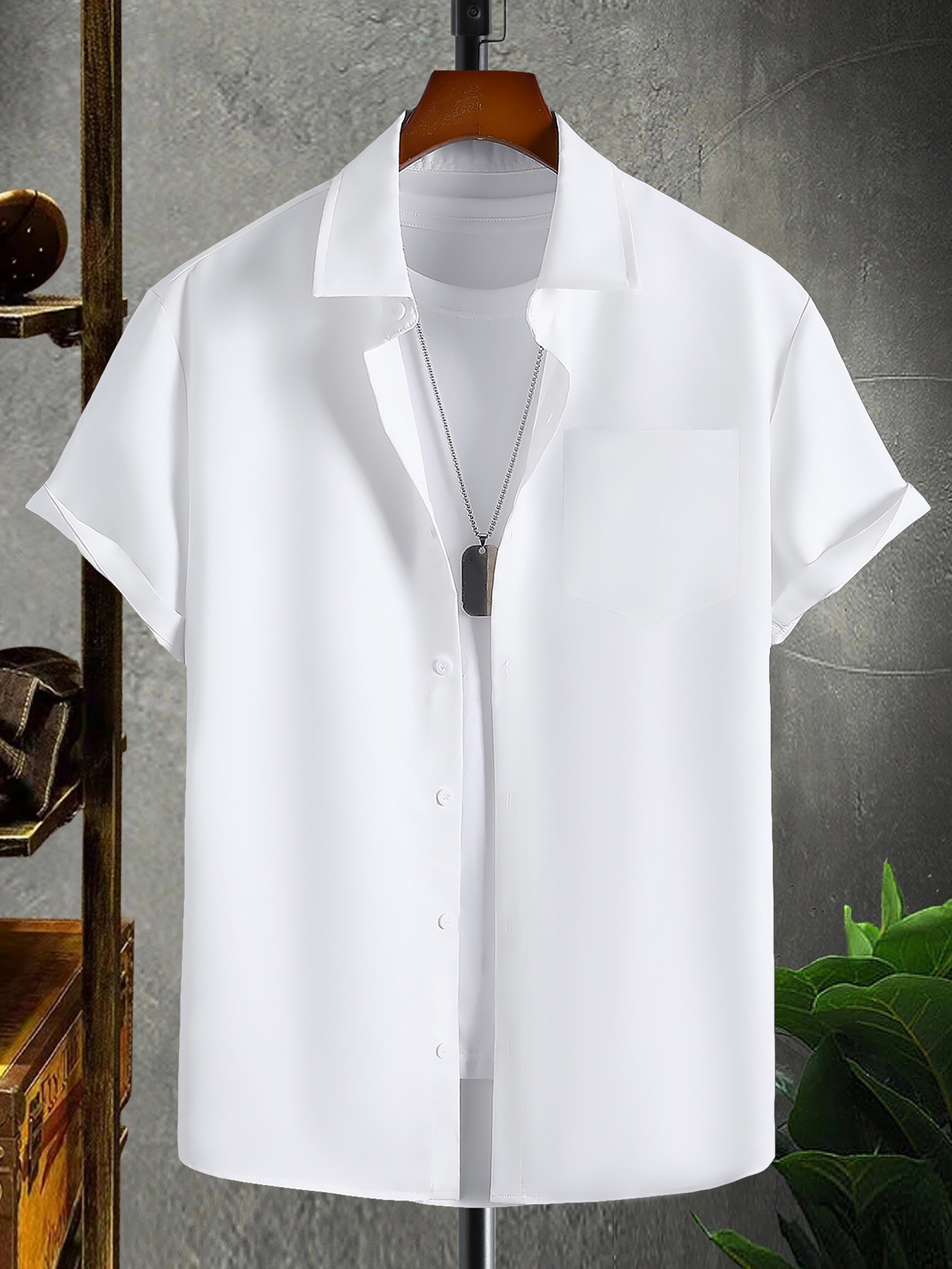 Plus Size Men's Solid Shirt Top Short Sleeve Lapel Collar - Temu