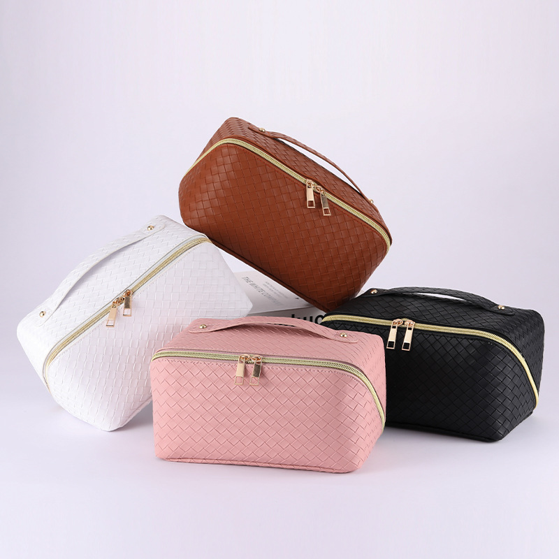 Makeup Bag - Large Capacity Travel Cosmetic Bag for Women, Multifunctional  Open Flat Toiletry Bag with Handle, Washable Waterproof Beauty Zipper