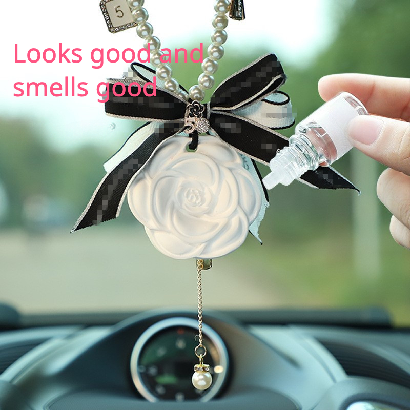 Camellia Car Rearview Mirror Pendant Diffuser Stone Spray - Temu Australia