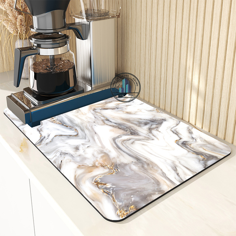 

1pc, Quick Drying Marbling Pattern Coffee Dish Pad - Absorbent And Draining Placemat For Kitchen And Bathroom - 11.81 X 15.75 Inches And 15.75 X 23.62 Inches - Kitchen Supplies