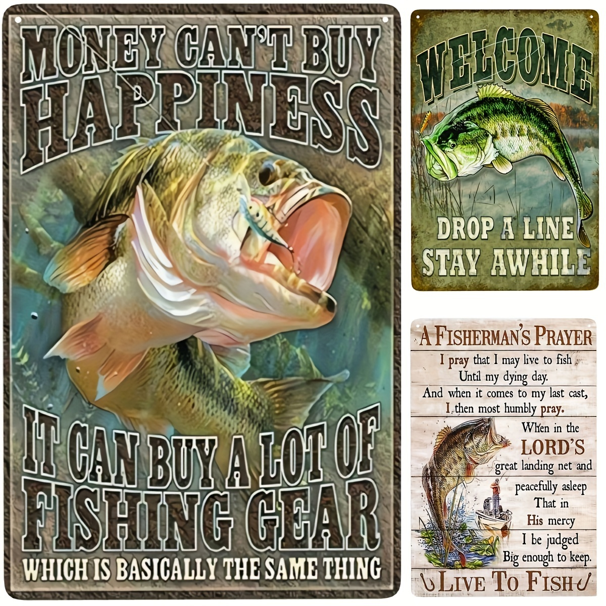 1pc Vintage Wooden Sign, Welcome Bass Fishing, Fishing Happiness