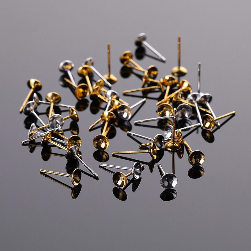 50pcs Copper Bowl Needle Stud Earring Component DIY Earring A