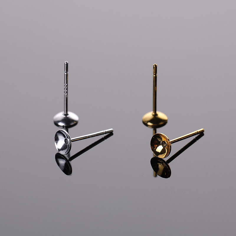 50pcs Copper Bowl Needle Stud Earring Component DIY Earring A