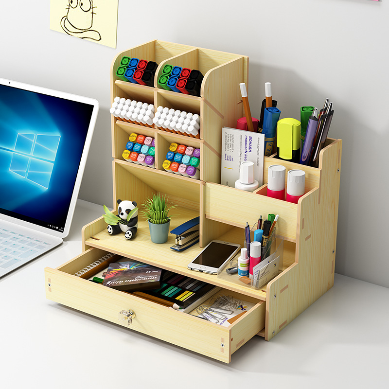 Pen Organizer, Multi-Functional Pen Holder Box, Desktop Stationary, Home  Office Art Supplies Organizer Storage with Drawer