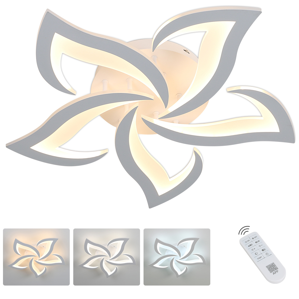 

1pc Modern 5-petal Design Led Ceiling Light, 45w 600 Lumen, Dimmable With Remote, Acrylic & Metal, Contemporary Style Lighting Fixture For Living Areas