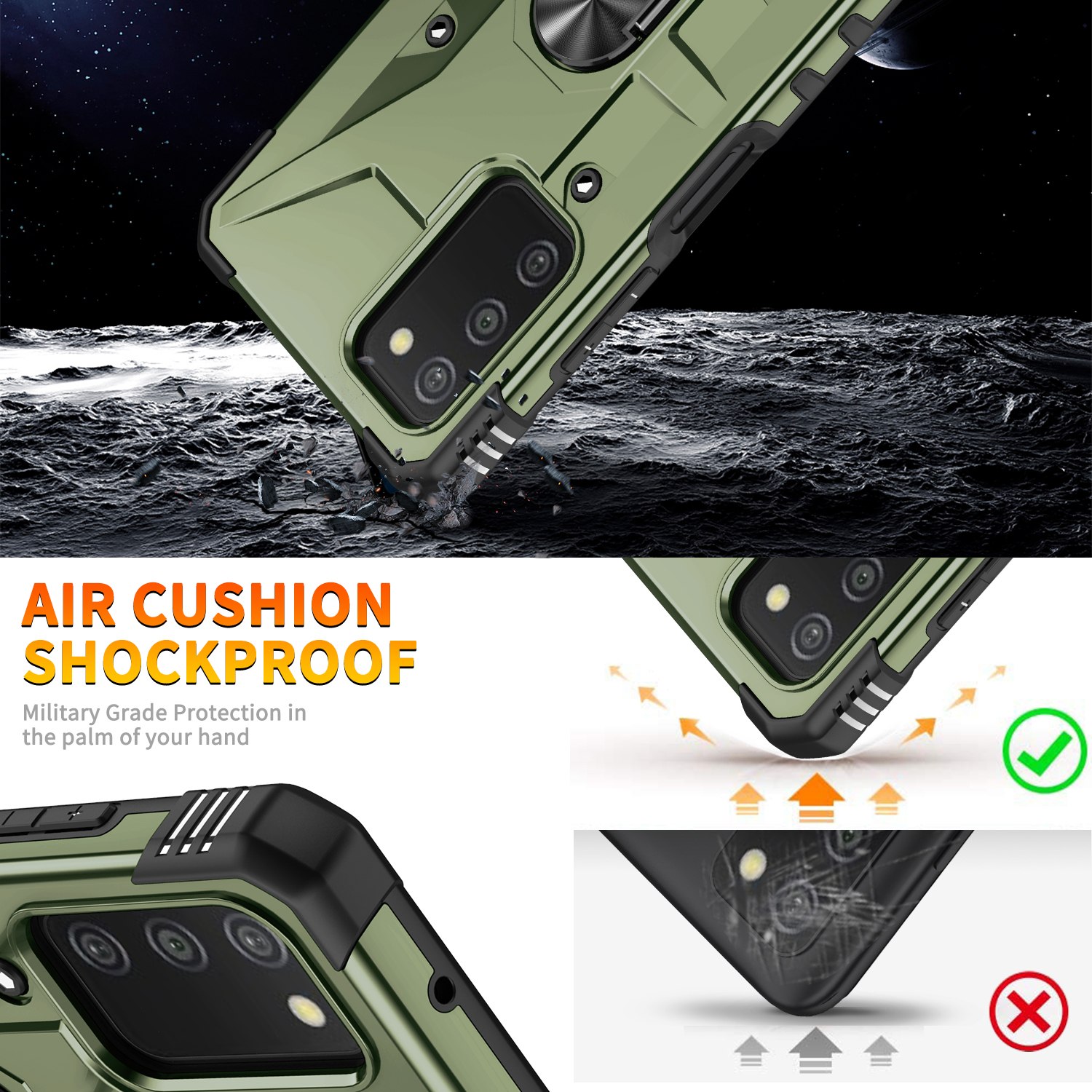 For Samsung Galaxy A04S Shockproof Rugged Phone Case Cover+Golden Ring  Holder