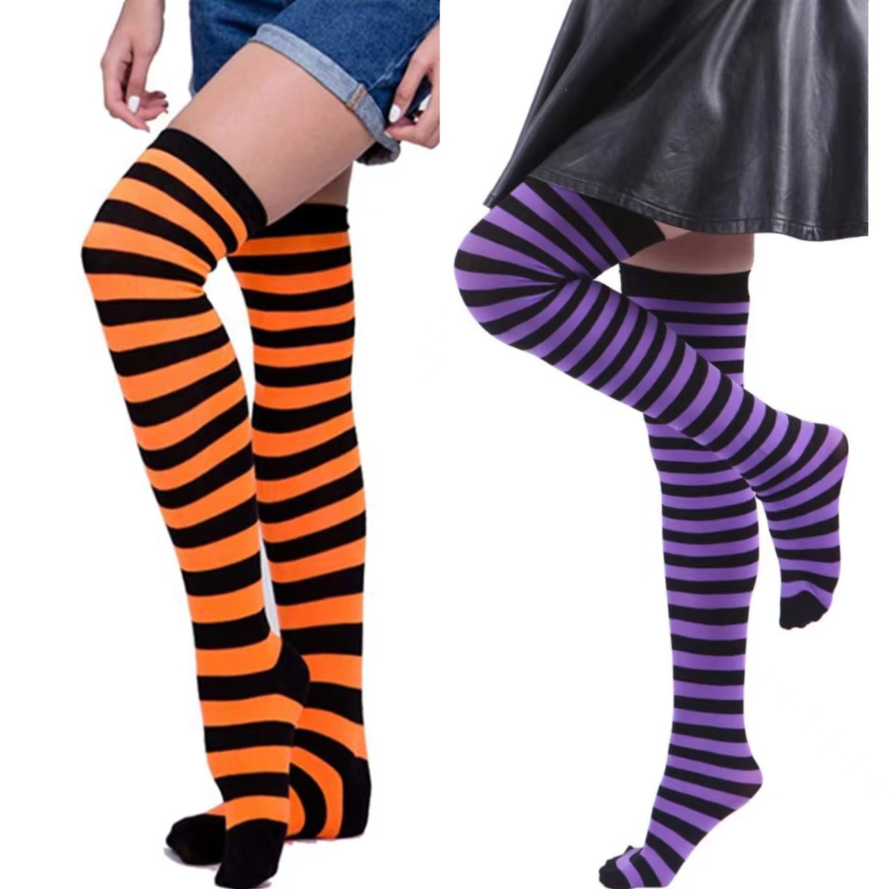 1 Pair Striped Over The Knee Socks For Halloween Comfortable