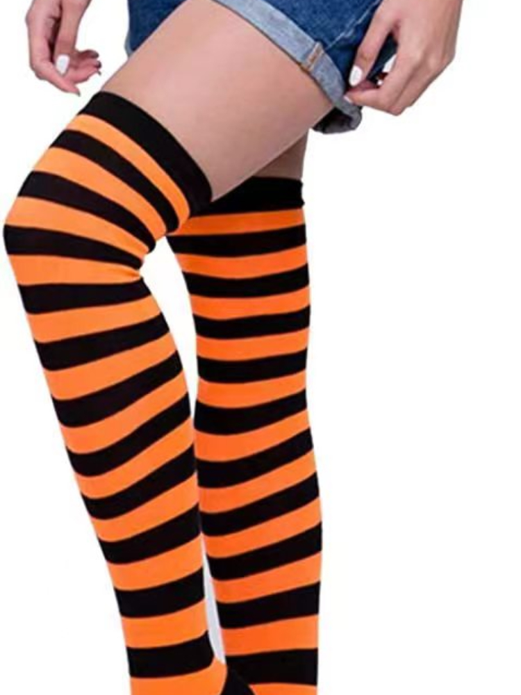 Striped Thigh High Socks, Cosplay Halloween Over The Knee Socks, Women's  Stockings & Hosiery - Temu