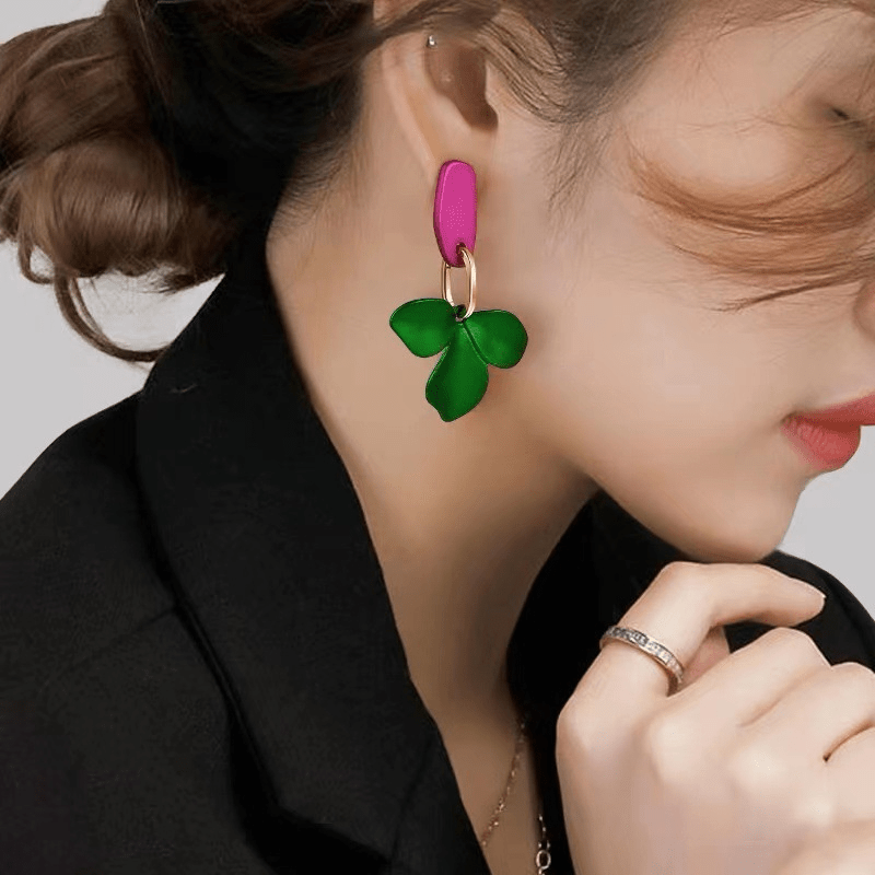 Hot / Green / Orange Color Flower Design Dangle Earrings Japanese