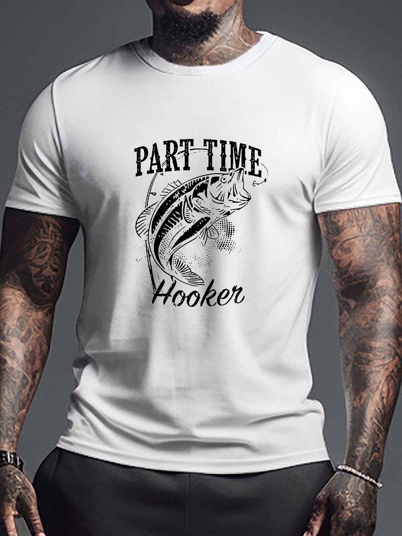 Mens Master Baiter Fish Hook Print Short Sleeve T Shirt Plus Size Crew Neck  Tee Oversized Casual Clothing For Big And Tall Guys Spring And Summer - Men's  Big & Tall 