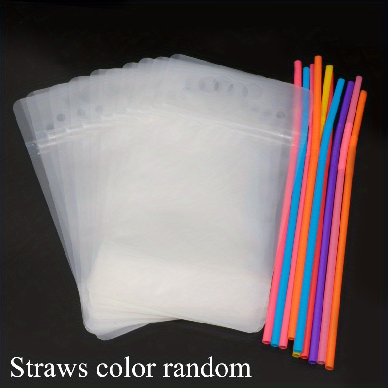 MEDCA Reusable Drink Pouches - Clear Drink Bags with Straws