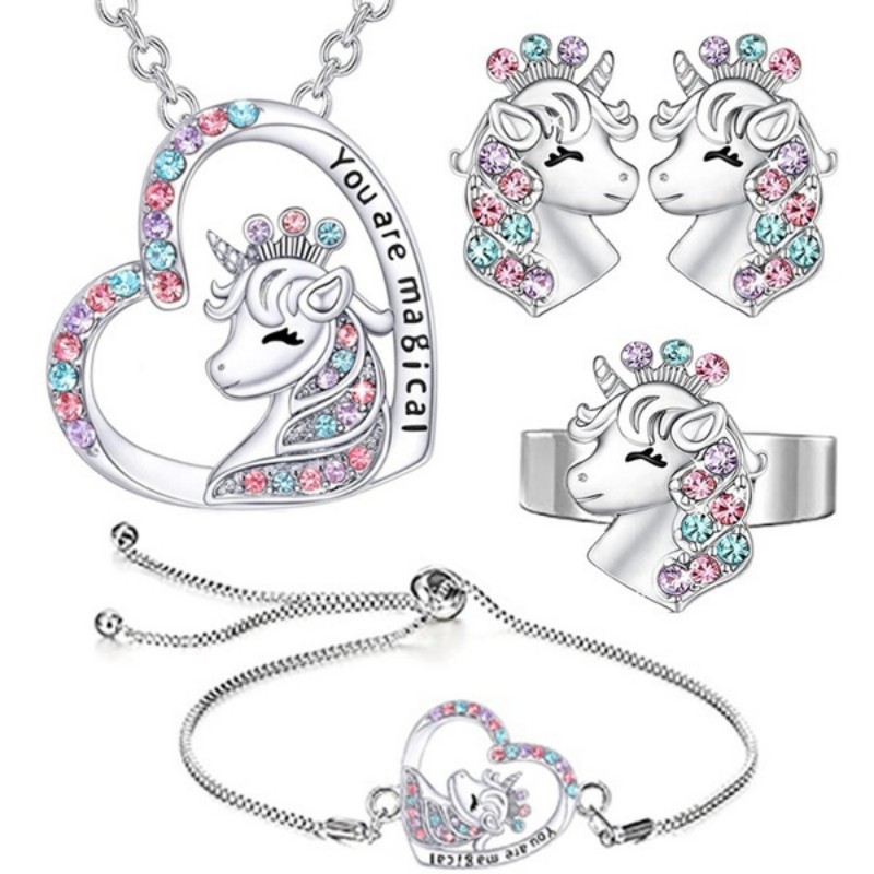 Cute Unicorn Jewelry, Heart Shaped Unicorn Cute Pendant Necklace, Ring,  Bracelet, Earrings For Teen Girls, Ideal Choice For Gifts - Temu New Zealand