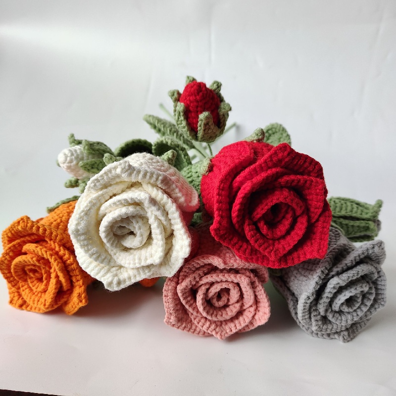 1pc Handgemachte Gestrickte Garn Künstliche Blumenstrauß, Stoff