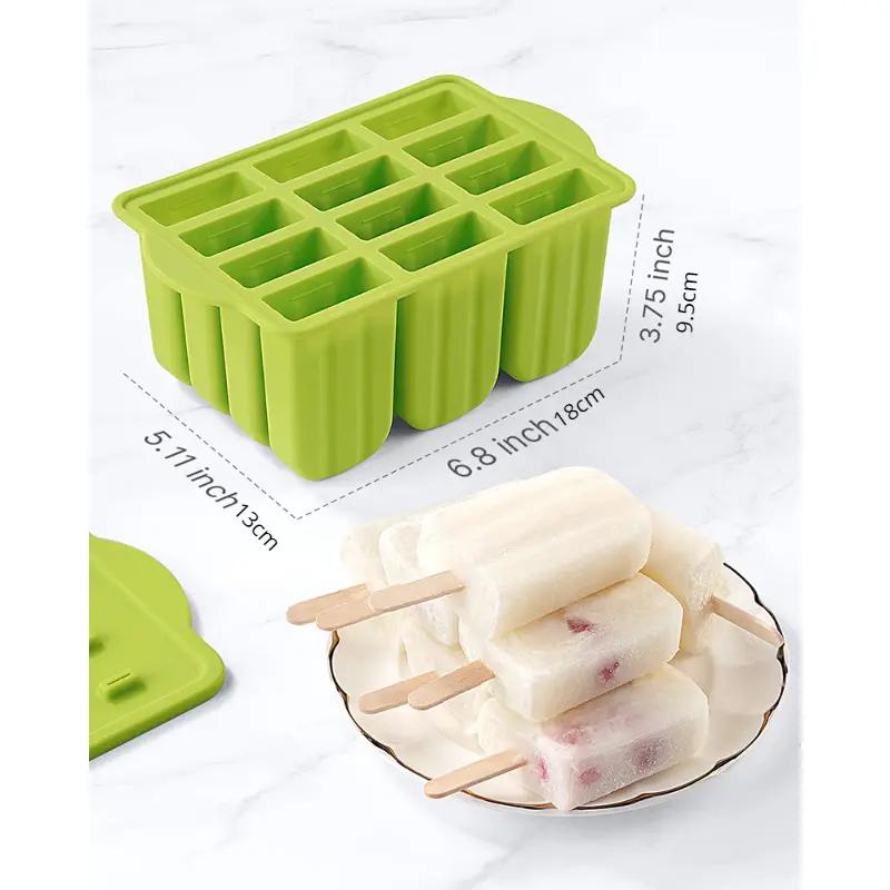 Popsicle Molds Silicone BPA-free,12 Pieces Popsicle Trays for  Freezer,Homemade Ice Cream Popsicle Molds,Large Ice Pop Maker Set,Reusable  Ice Lolly