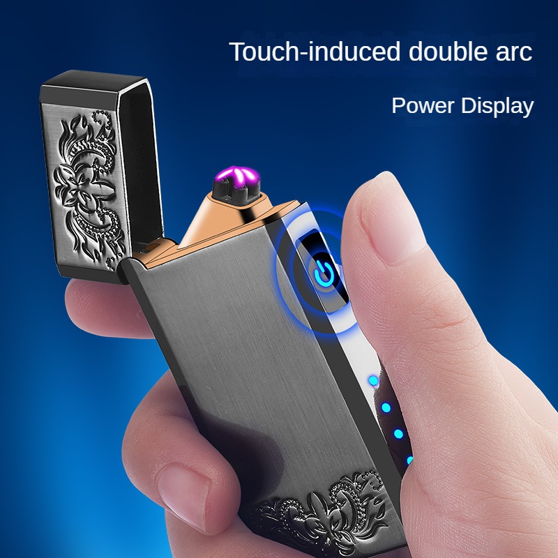 New Cool USB Rechargeable Arc Electric Lighter Cylindrical Power Display  Touch