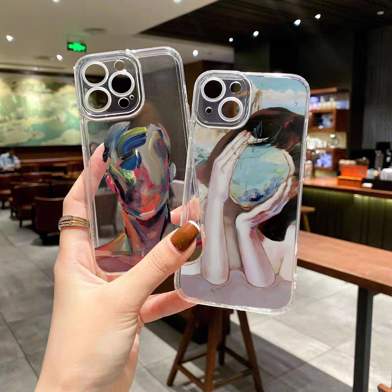 Vintage Oil Painting Scenery Clear Phone Case For iPhone 14 Pro Max 11 12  13 Pro Max XR XS Max 7 8 Plus X Shockproof Soft Bumper