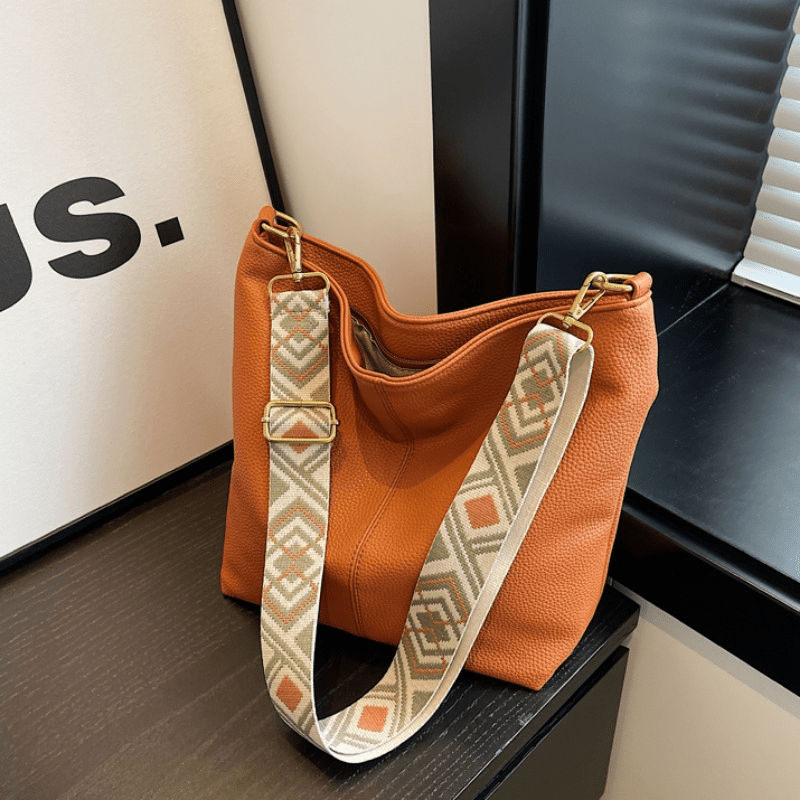 Simple Large Capacity Tote Bag, Pu Leather Textured Shoulder Bag