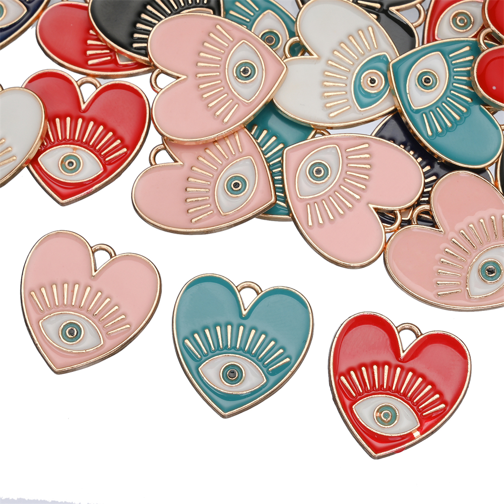 5PCS, Colorful Heart Charms for Jewelry Making, Enamel Charm Heart