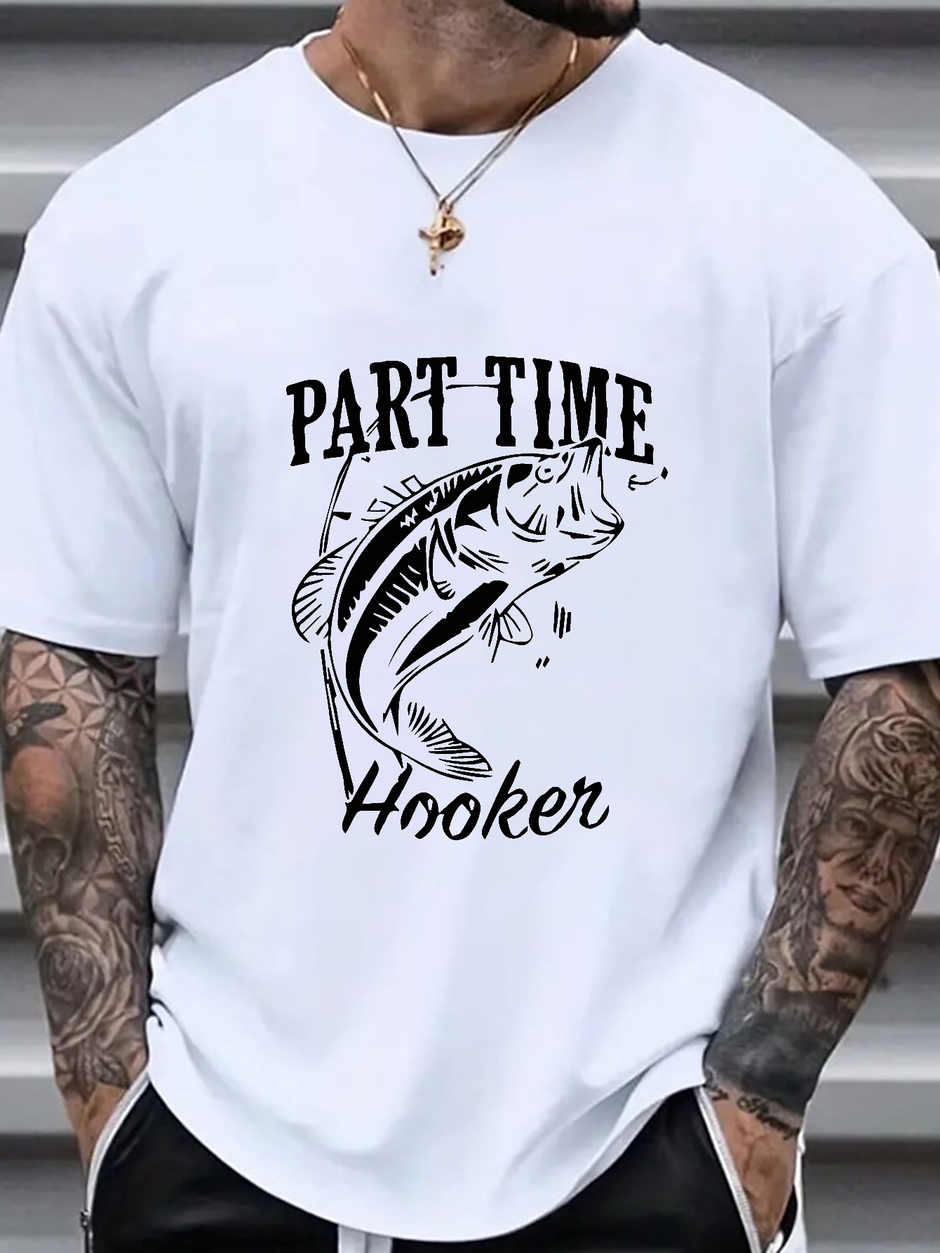 Men's part Time Hooker Fish Graphic Print T shirt Summer - Temu