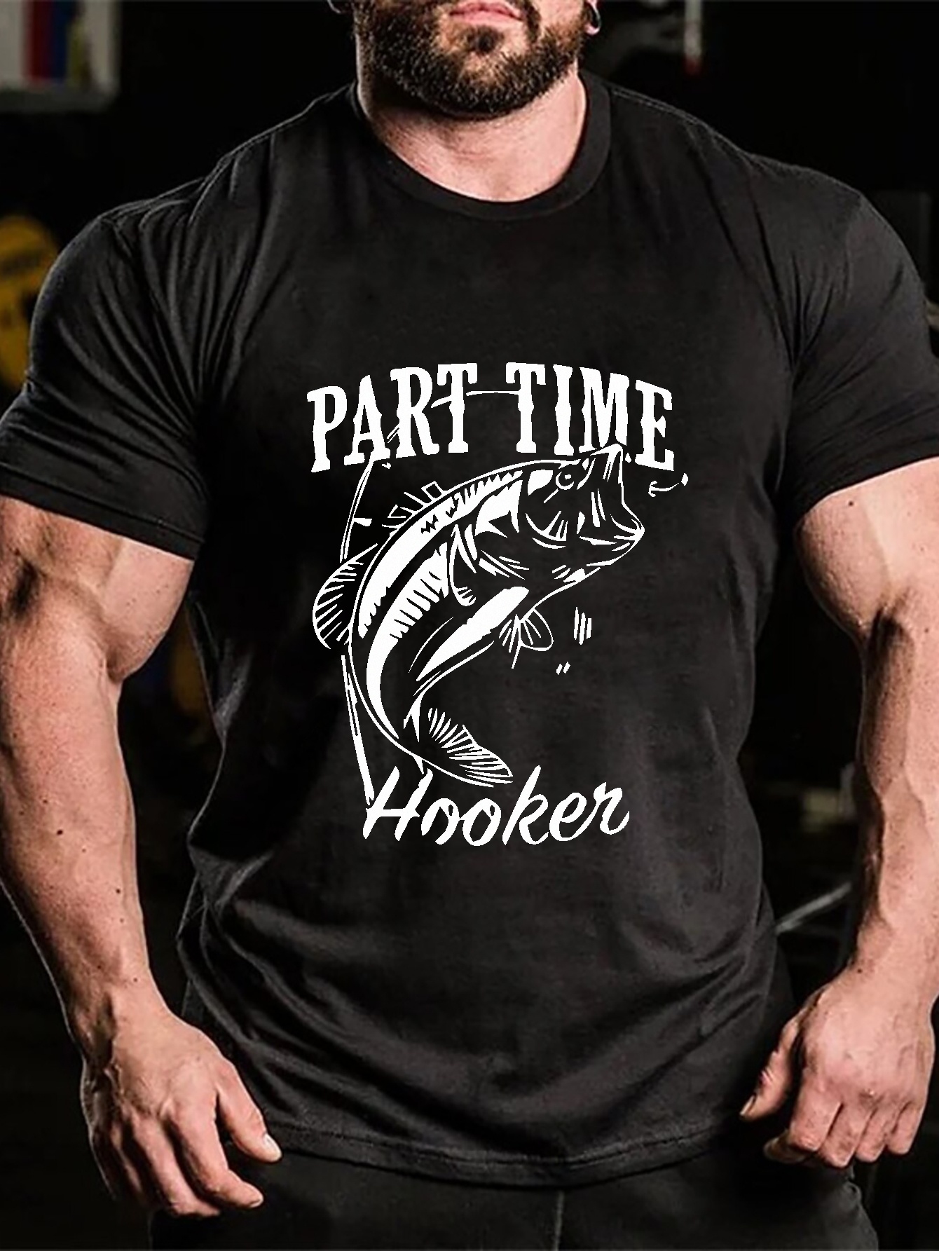 Men's part Time Hooker Fish Graphic Print T shirt Sports - Temu