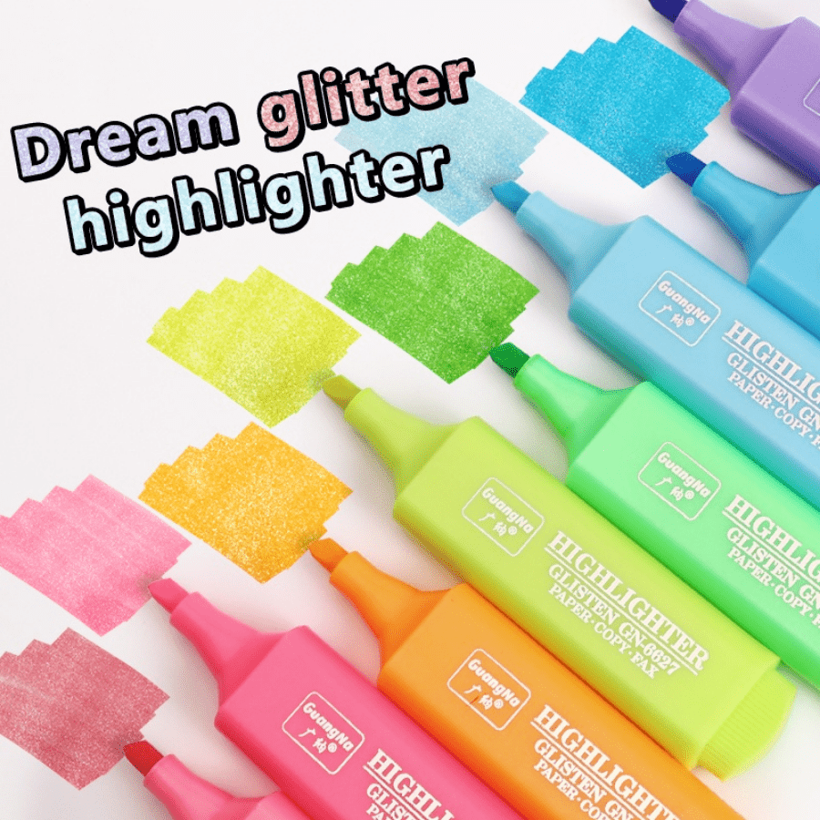 8 Colors Metallic Highlighter Fluorescent Glitter Markers Note Taking  Shining Pen For Journal Scrapbooking Supplies Drawing Art