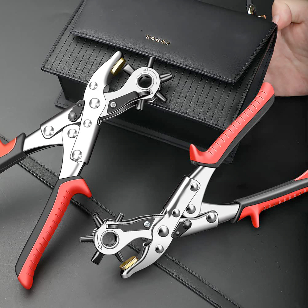 1pc belt punch pliers leather belt hole eyelet puncher revolve sewing machine bag tool watchband strap hand tools details 1