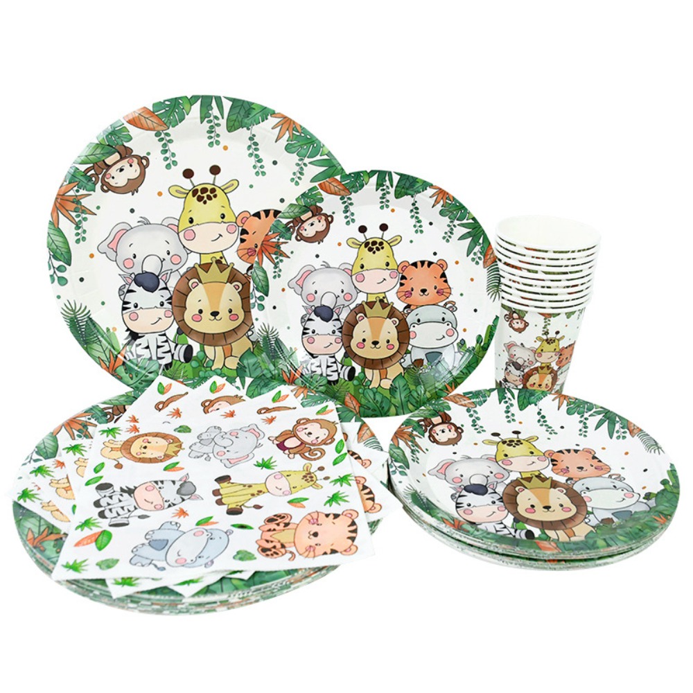 Feelhap Vaisselle Anniversaire Jungle Safari,Décorations Anniversaire 25  Invités Fournitures fête d'anniversaire Enfants avec Papier Party Vaisselle  Papier Tasse Serviette Pailles Bannière : : Cuisine et Maison