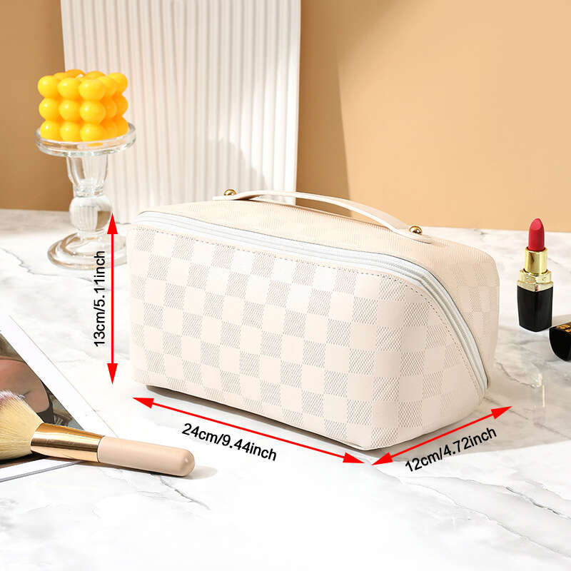 Minimalist Plaid Pattern Cosmetic Bag, Solid Color Zipper Makeup Bag, Travel  Toiletry Wash Bag - Temu Israel