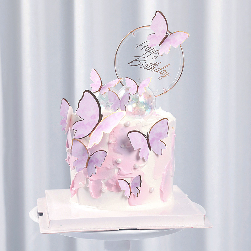 10pcs, Topo de bolo de borboleta roxo rosa, Topo de bolo de feliz  aniversário, Feito à mão e pintado para casamento, festa de aniversário,  chá de
