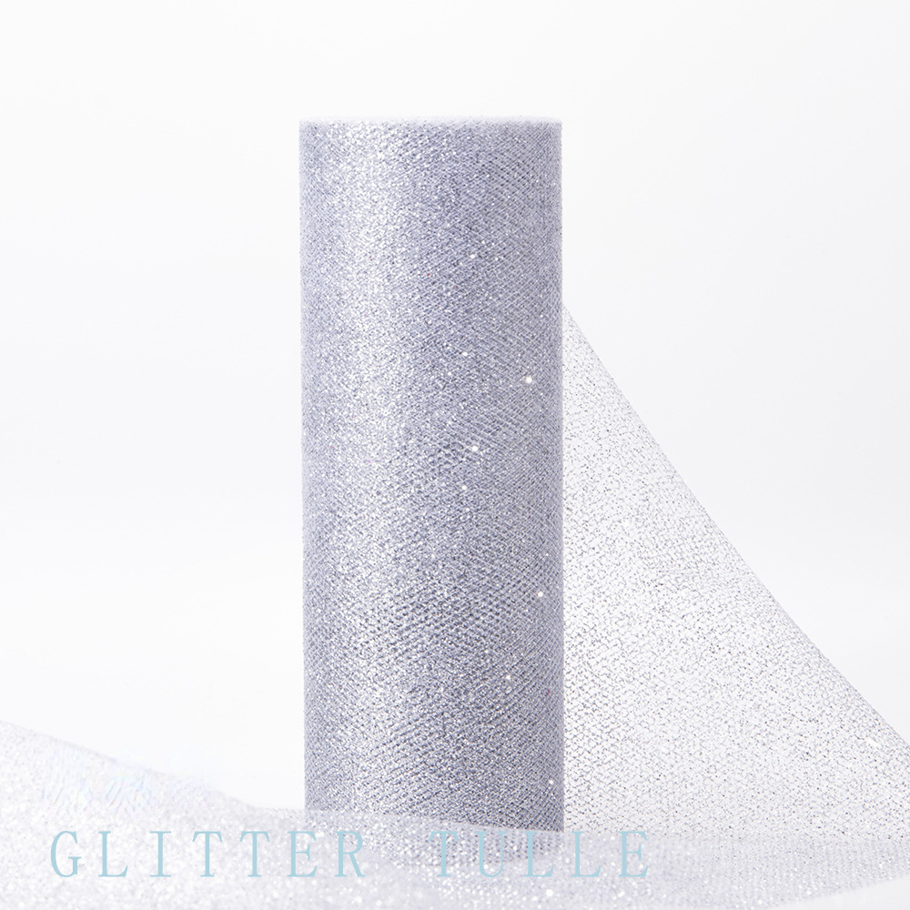 E-shop Glitzer-Tüllstoffrollen 6 Zoll Pailletten Funkelndes Band Spule Netz für Hochzeit, Tutu Rock, Geschenkverpackung, Partydekoration (Silber)