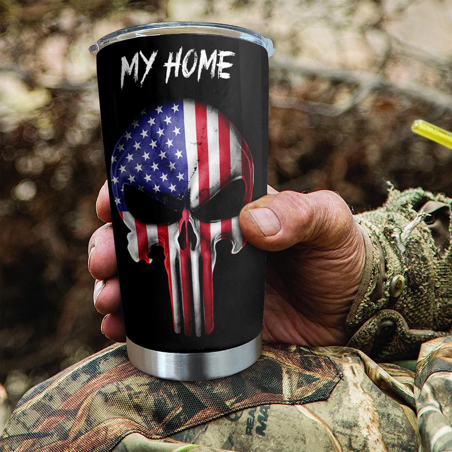 Stainless Steel Tumbler With Skull And American Flag Design - Temu