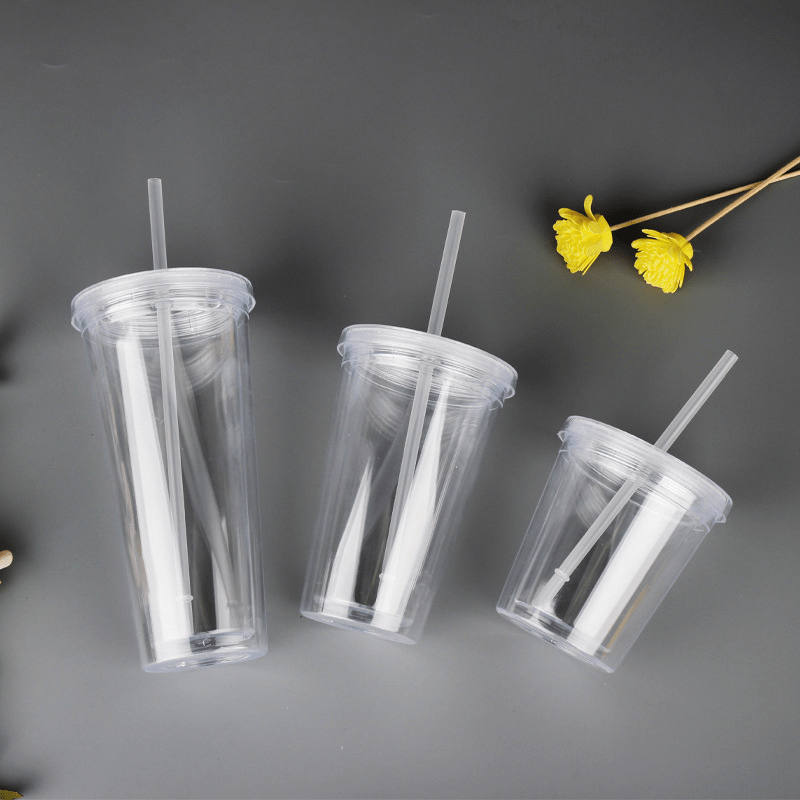 450ml Clear Tumbler With Straw Reusable Transparent Double-layer