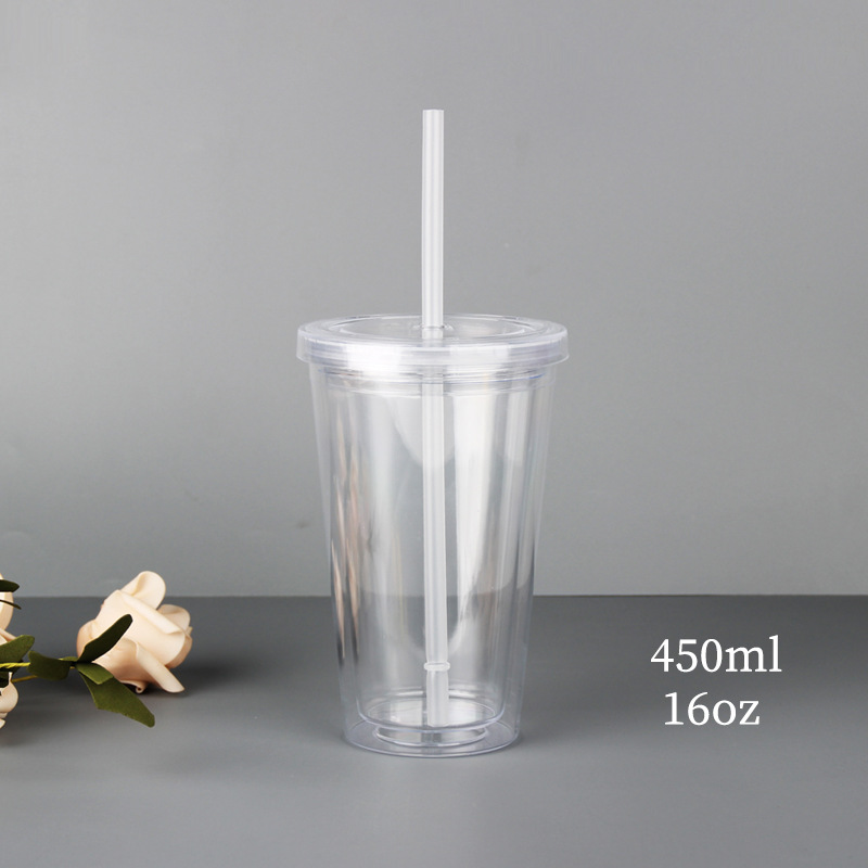 16.23oz Ins Double Layer Tumbler Water Drinking Cup With Straw Bottle Cute  Colourful Reusable Plastic Gift Present Hadiah