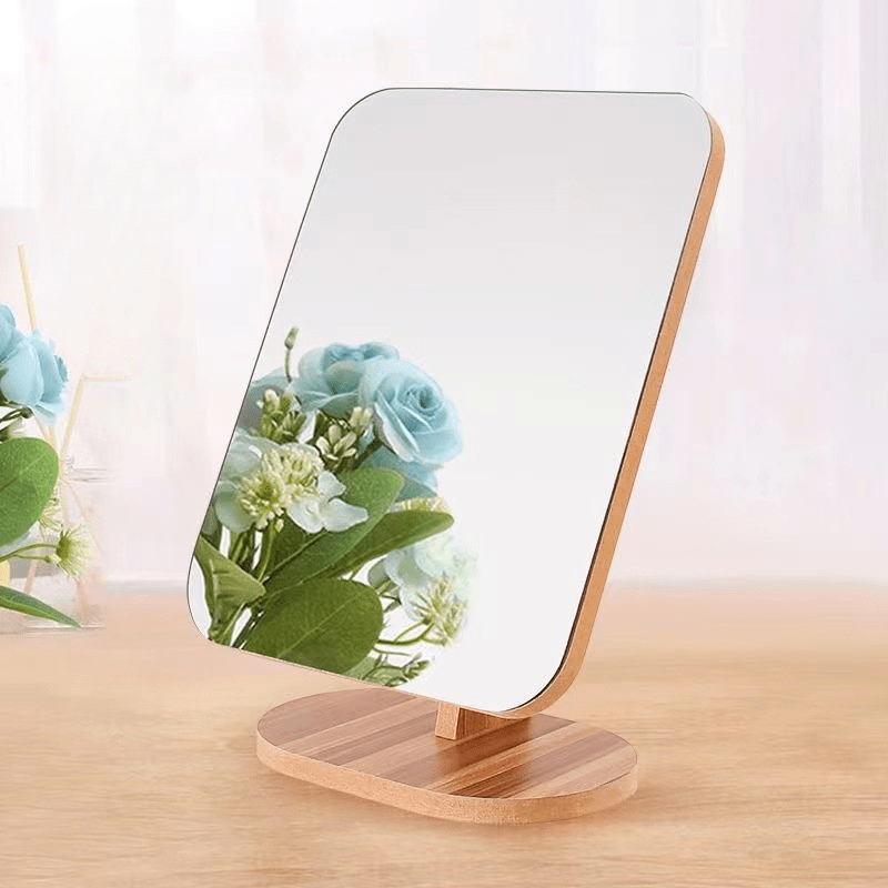 Home Cosmetic Mirror Desktop Wooden Small Apartment Single