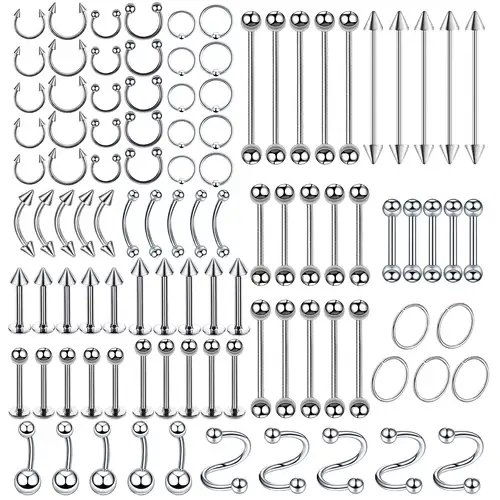 100PCS Piercing Kit 14G 16G Nose Septum Rings Piercing Jewelry for Ear Lip  Belly Button Tongue Tragus Cartilage Daith Body Piercing Tools Kit with  20PCS 14G 16G PIiercing Needle 10 Alcohol Pads