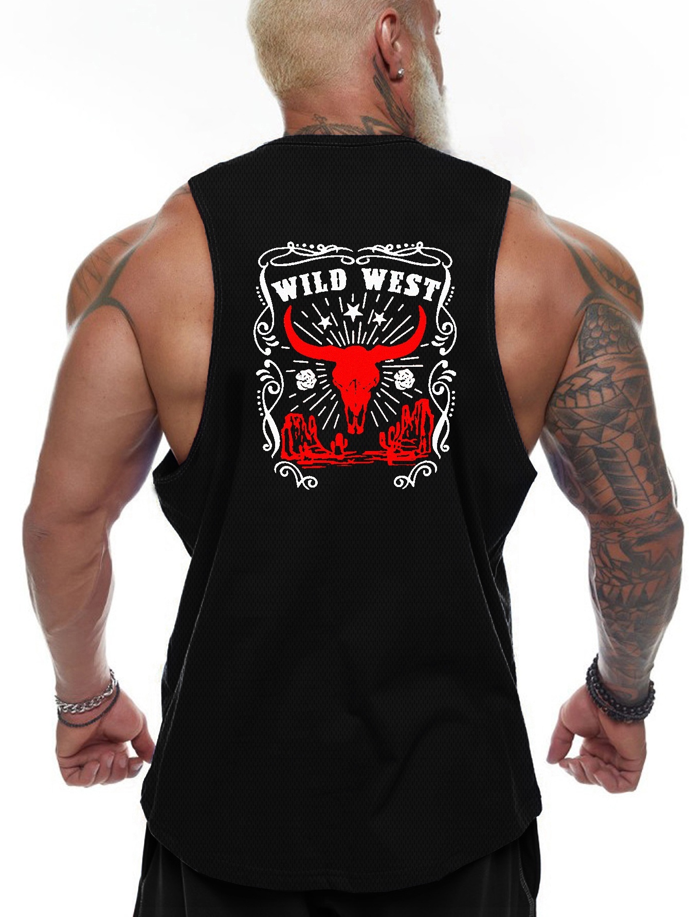 Plus Size Men's wild West Ox Head Print Athletic Tank Top - Temu