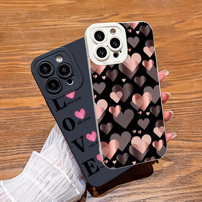 

2pcs The Heart Pattern Phone Case For Iphone 11 12 13 14 Pro Max Mini Xr Xs X 7 8 Plus Se2020 Shockproof Matte Tpu Silicone Cover Car Fall Phone Cases Gifts Camera Lens Portector Soft Cover