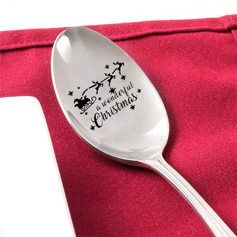 Christmas Gift Stainless Steel Gift Spoon Cutlery For Couples, , Family Gatherings, Creative Engraving
