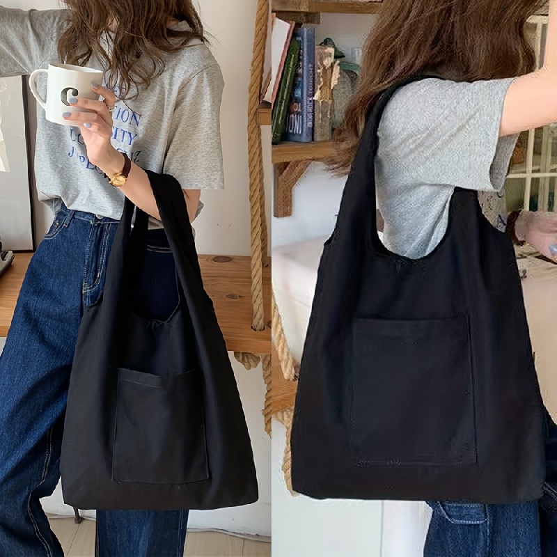 Minimalist Canvas Shoulder Bag Solid Large Capacity Lightweight