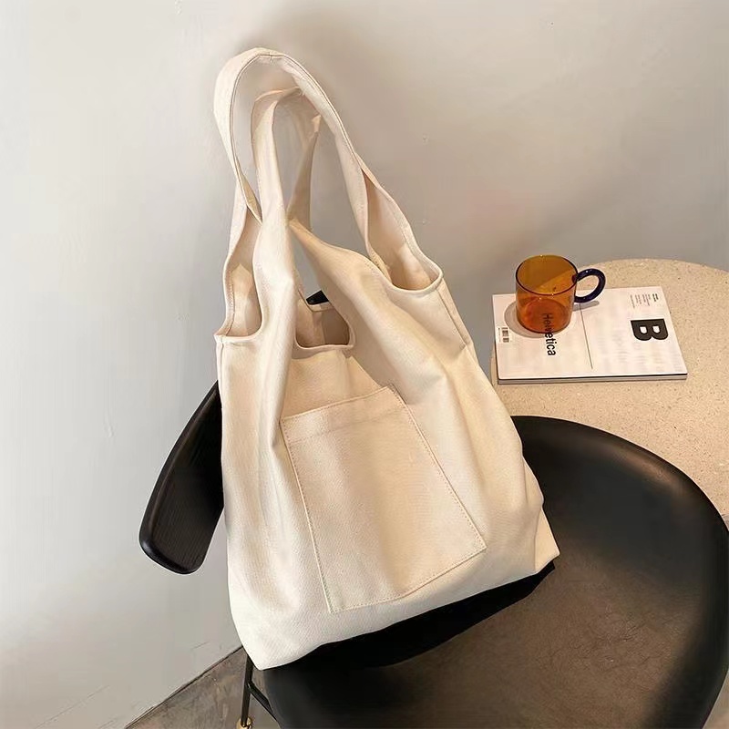 Minimalist Canvas Shoulder Bag Solid Large Capacity Lightweight